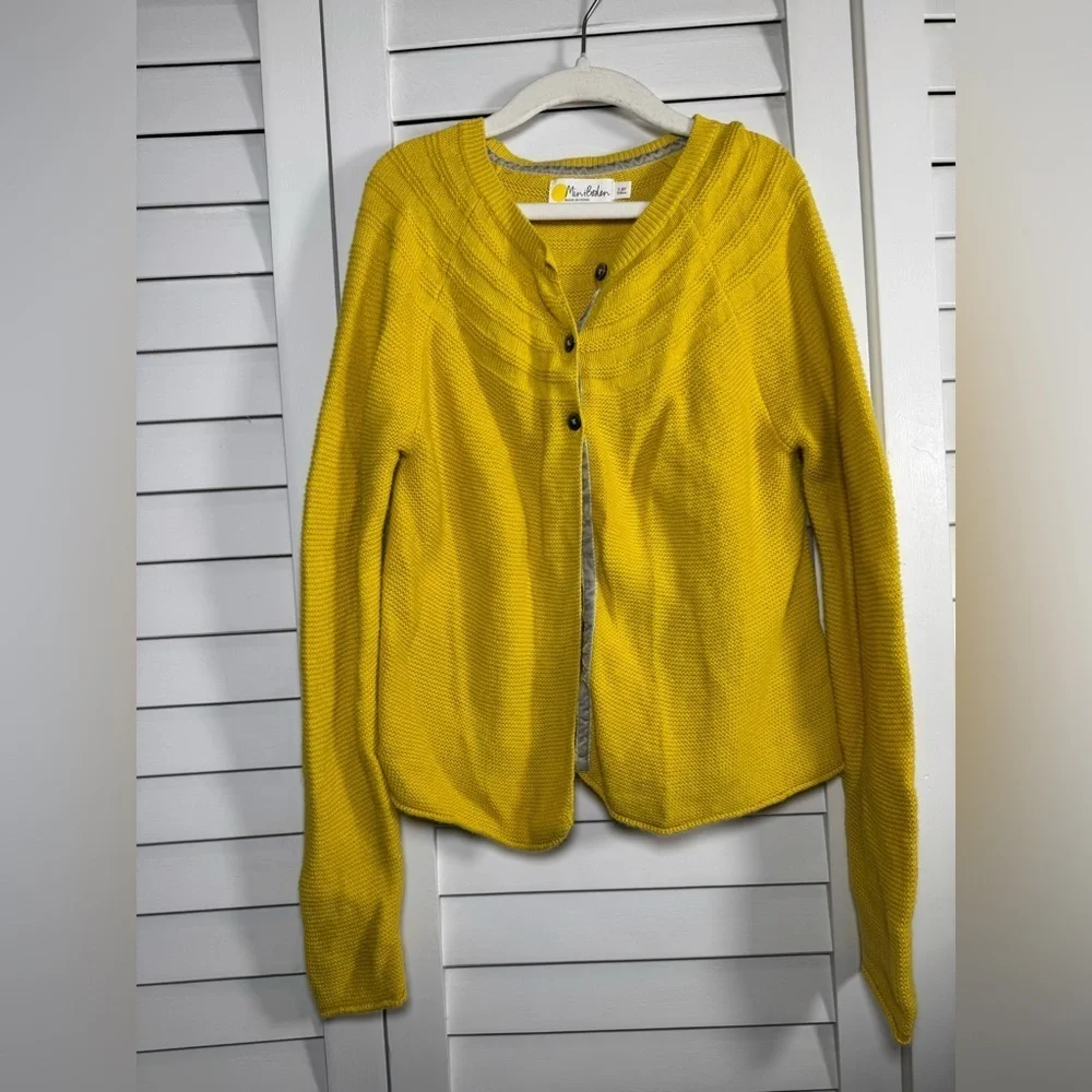 Mini Boden Girls Yellow Cashmere Blend Sweater with Gray Velvet Trim Size 7-8yr